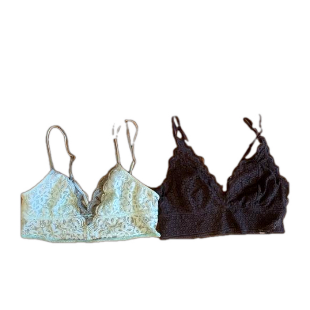Lot of 2 AERIE EYELASH LACE LONGLINE BRALETTES Black and light green SZ Medium